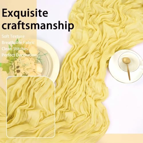 8 Pack Light Yellow Cheesecloth Table Runner 17x108 inch Boho Gauze Cheese Cloth Table Runners for Wedding Party Baby Bridal Shower Home Decor - Image 6