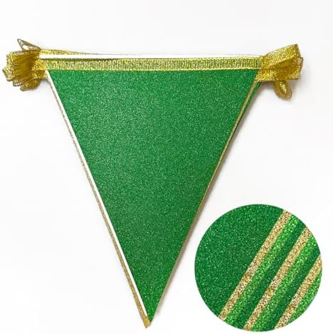 Green Gold Party Decorations Pennant Banner Flag Glitter Green Gold Triangle Hanging Bunting for Birthday Graduation Retirement Bridal Shower Wedding Bachelor Spring Summer Master Golf Themed Party - Image 3