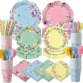 450 Pcs Tea Floral Tableware Set, Serve 50, Pastel by Unknown
