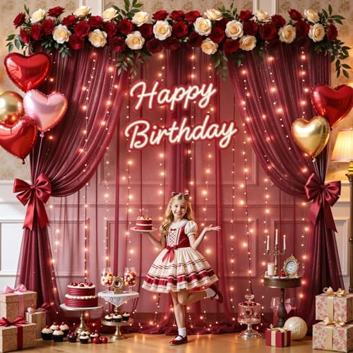 20x10FT Burgundy Wrinkle Free Backdrop Curtains with Lights String for Parties - Photo Curtain Backdrop with Lights for Wedding Decorations, Bridal Baby Shower Birthday Party Photography Background - Image 7