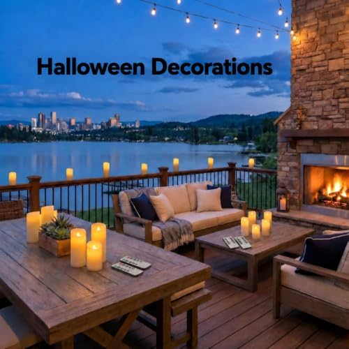 Enido Waterproof Flameless Candles, Set of 12 Battery Operated LED Pillar Candles with 2 Remote Controls & Timer, Flickering Indoor Outdoor Candles for Halloween, Wedding, Home Decor, 4''5''6'' - Image 3