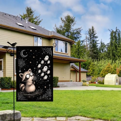 Halloween Garden Flag Whimsical Raccoon Ghost Dandelion Black Flag 12x18 - Image 7