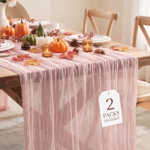 2 Pack Pink Cheesecloth Table Runner for Fall Birthday Party Home Decor by IVAPUPU