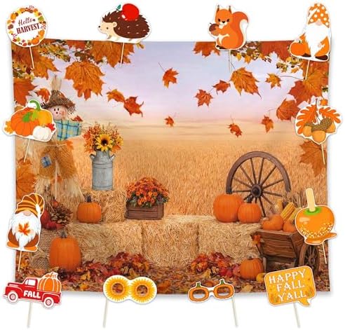 Allenjoy 118" x 95" Fall Autumn Pumpkin Harvest Photography Backdrop with Photo Booth Props, Party Decorations, Supplies and Favors by Allenjoy