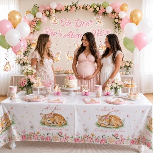 215 pcs Oh Deer Baby Shower Decorations for Girl Tableware Set, 25 Serves - Image 3