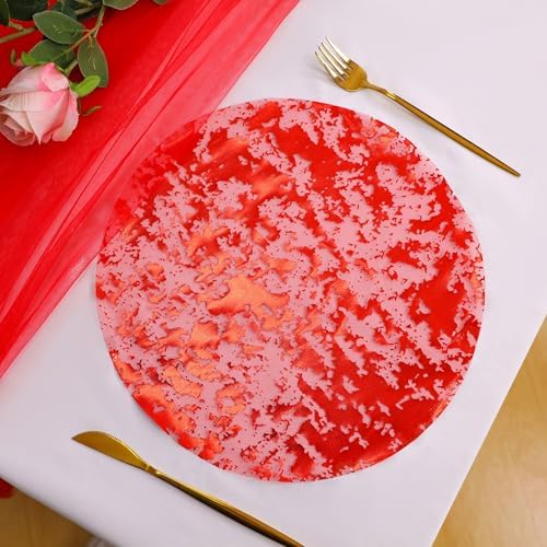 Snowkingdom 24 Pcs Red Placemats, 13 Inch Round Disposable Table Mats with Metallic Foil Mesh Glitter Design, Elegant Party Supplies for Valentine’s Day, Christmas, Wedding, Birthday Dinner Decor - Image 3