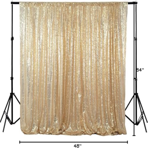 ShinyBeauty Photobooth Backdrop 4FTx7FT Light Gold Sequin Fabric - Image 6