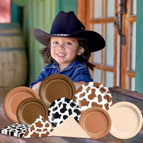 CMUSKO Cowboy Party Decoration - 60Pcs Brown Cow Print Plates & Napkins Set Farmhouse Western Party Supplies for Baby Shower,Birthday - Image 3