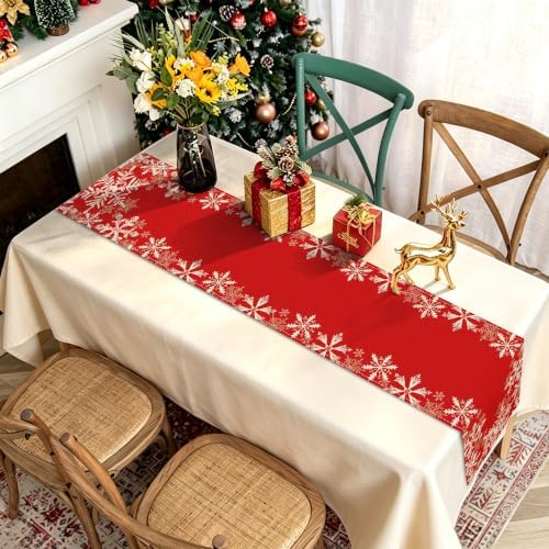 Red Snowflakes Christmas Table Runner Xmas Winter Decorations - Image 7