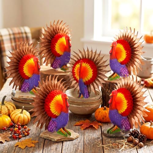 Fourluoo 12 Pcs Fall Thanksgiving Table Decor Turkey Honeycomb Centerpiece by Fourluoo