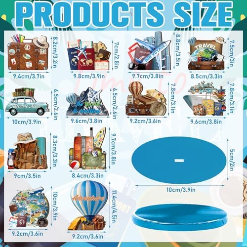 Wesiti 12 Pcs Travel Table Decorations Wooden Travel Tabletop Centerpiece Adventure Awaits Party Decor Around the World Table Toppers for Let the Adventure Begin Going Away Party Supplies - Image 2