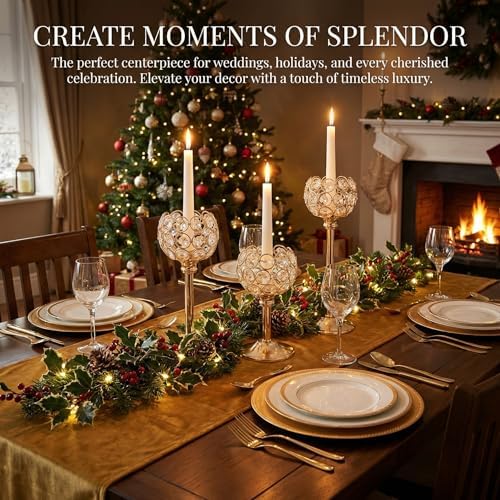 Crystal Candle Holders 4 Set of 12 - Gold Vintage Hollow Ball Candle Stand for Table Centerpiece, Crystal Metal Tealight Candlestick for Wedding, Dining Room Decor - Image 4