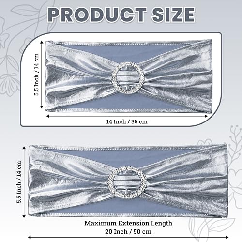 Pack of 150 Spandex Chair Sashes for Wedding Party, Event – Metallic Silver - Image 2
