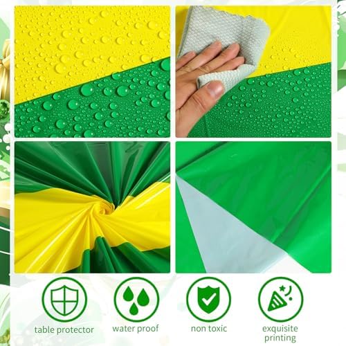 Oudain 3 Pcs Plastic Disposable Table Cloth 54" x 108", Green, Yellow - Image 3