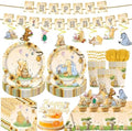 139 PCS Birthday Decorations All-in-One Tableware Kit with Banner, Cake Topper, Tablecloth, Plates and Napkins, for Boy First Birthday, Serves 20 Guests (YELLOW) by Tonytaparty
