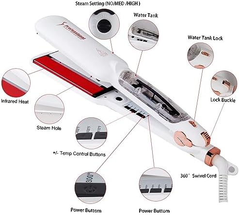 DORISILK Steam Hair Straightener and Curler Iron 2 in 1, Professional Salon Infrared Flat Iron Wide Tourmaline Ceramic Plate, Vapor Straighteners for Hair Instant Heat Up Adjustable Temp, 2 Inch White - Image 3