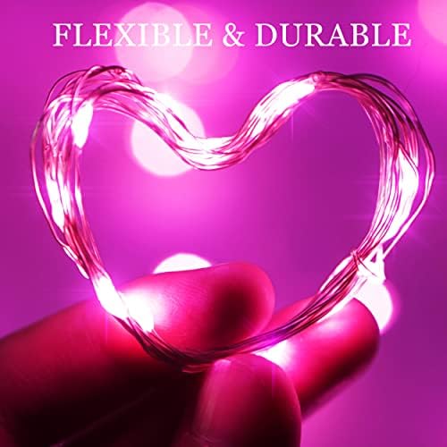 SmilingTown 15 Packs 20 Led Pink Fairy String Lights Battery Operated 6.6ft Silver Wire Firefly Starry Lights Waterproof for Bedroom DIY Table Bottle Wedding Valentine's Day Party Decor - Image 2