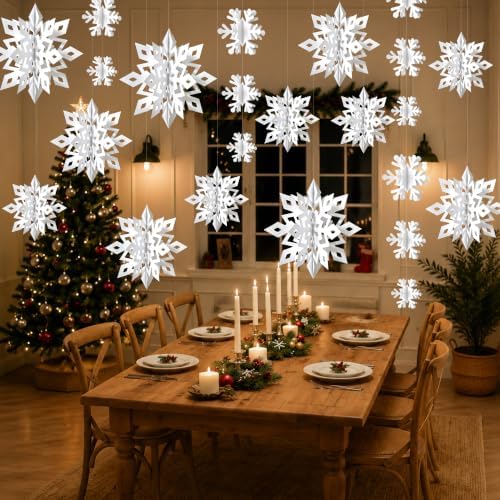 Hanging Snowflakes Garland Banner for Xmas, Winter Wonderland Party Decor - Image 6