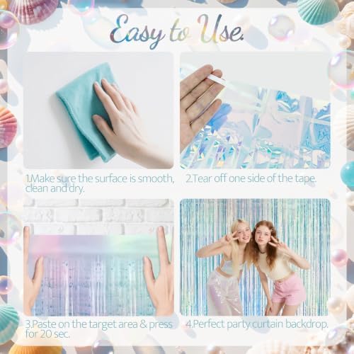 2 Pack Iridescence Party Streamers Backdrop Curtains, 3.3x8.2ft Holographic Tinsel Foil Curtain Photo Booth Props for Birthday, Wedding, Holiday Celebration, Bachelorette, Theme Decorations - Image 3