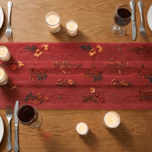Artoid Mode Wildflower Red Gauze Embroidery Table Runner 120 Inch 10FT - Image 3