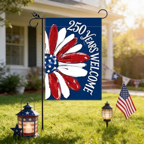 250 Years Welcome Garden Flag Patriotic 4th of July Sunflower Garden Flags Independence Day Decorations 12 x 18 Inch Double Sided Yard Flag for Outside 250th Anniversary Banner Summer Garden Flags - Image 4
