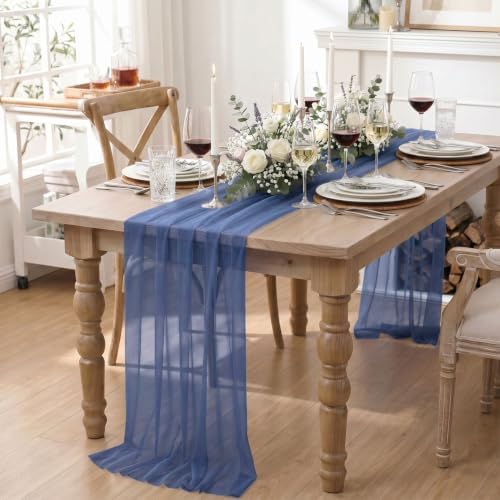 Artoid Mode Navy Blue Gauze Table Runner 28x120Inch, Seasonal Sheer Kitchen Dining Holiday Wedding Birthday Baby Shower Table Decor for Home Party - Image 3