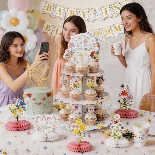 Baby In Bloom Baby Shower Decorations, 175Pcs All in One Set Wildflower Baby Shower Decorations Boxes Banner Backdrop Tablecloth Cake Topper Balloon Sash for Floral Baby in Bloom Shower Party Girls - Image 6