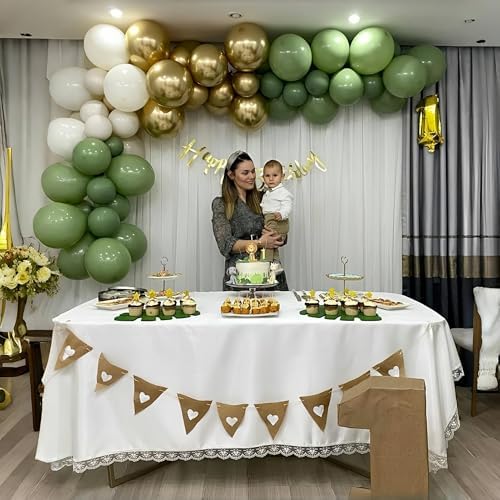 Sage Green Gold White Balloons for Baby Shower Birthday Party Decorations - Image 3