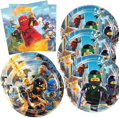 Ninja-go Party Supplies 40pck include 20 plates, 20 napkins for the birthday Ninja party decoration by ShrooFit