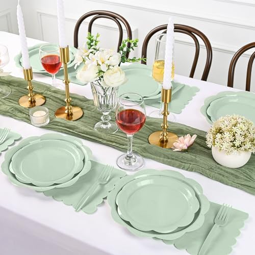96 Pcs Sage Green Paper Plates and Napkins Set Party Supplies for 24 Guests - Image 3