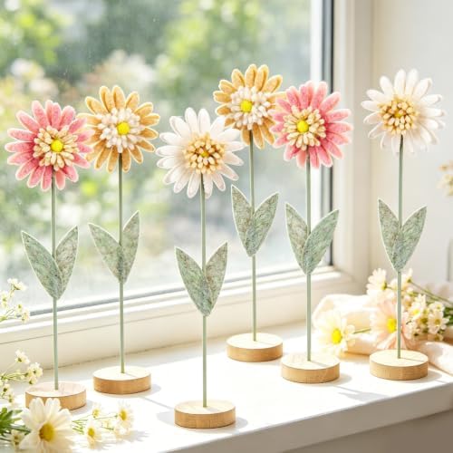 6Pcs Ombre Felt Daisy Flowers, 10in Tabletop Decor for Table Centerpieces by BalunAdmhail