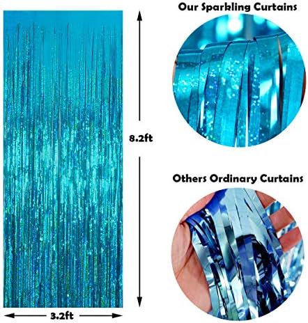 Melsan Teal Blue Foil Curtain Backdrop for Birthday Decorations, 2 Pack - Image 4