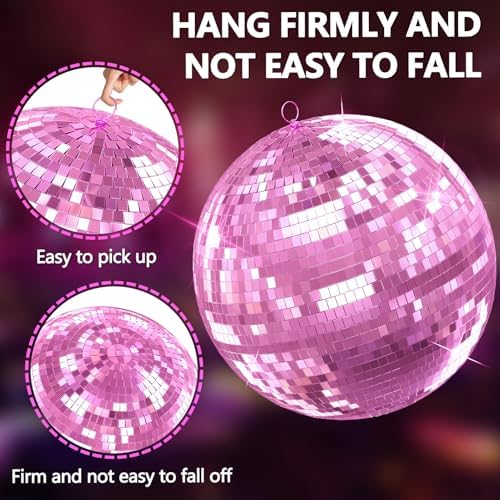 Pink Disco Ball, 16 inch Large Hanging Mirror Ball for Party Decorations, Disco Balls for Wedding, Events, Home Decor, Christmas Party, Dance Floor and Celebrations - Image 4
