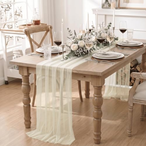 Artoid Mode Beige Gauze Table Runner 28x120Inch, Seasonal Sheer Kitchen Dining Holiday Wedding Birthday Baby Shower Table Decor for Home Party - Image 3