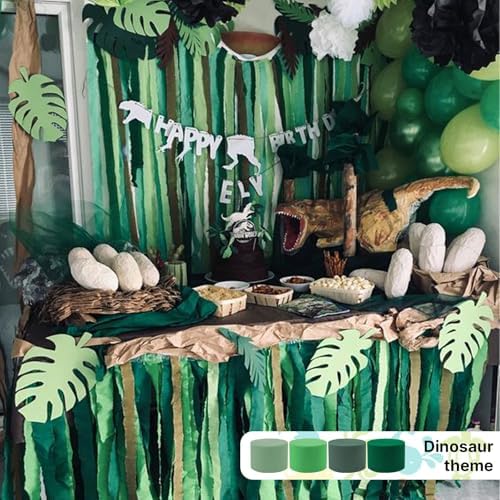 PartyWoo Dark Green Crepe Paper 4pcs 328 FT Emerald Sage Green Streamers - Image 2