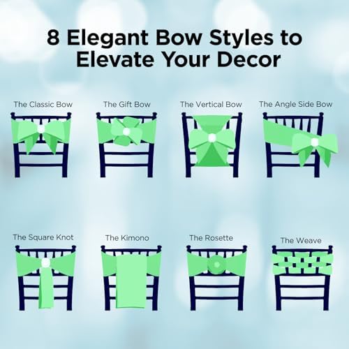 Leading Linens 100 pcs Apple Green 108"x8" Satin Bow Sash Chair Cover Decor - Image 5