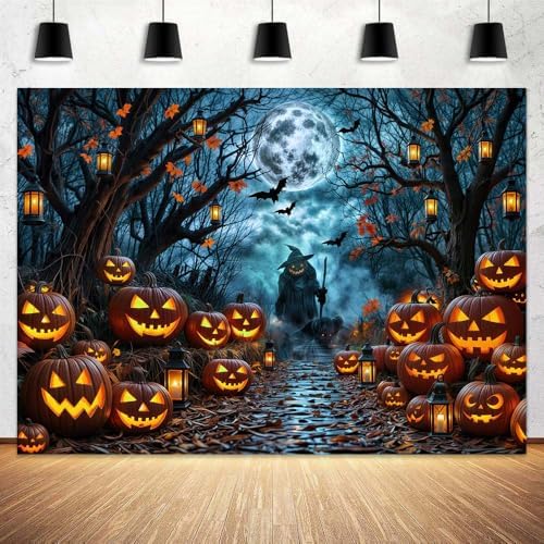 Halloween Misty Dark Forest Backdrop, Moon Night Creepy Scene Dark Pathway Pumpkin Bats Woods Photography Background, Ghost Themed Birthday Party Banner Decor Witch Photo Props 6X4FT - Image 5