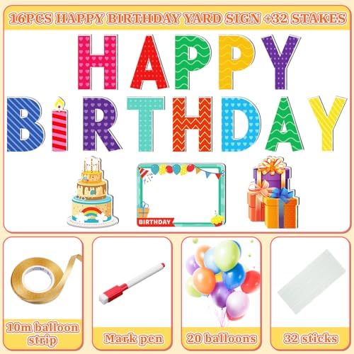 Remiawy Happy Birthday Yard Sign with Stakes - 16pcs Happy Birthday Yard Sign, Personalized Yard Birthday Signs Colorful Weatherproof Birthday Lawn Sign for Outdoor Yard Decorations Garden Party - Image 2