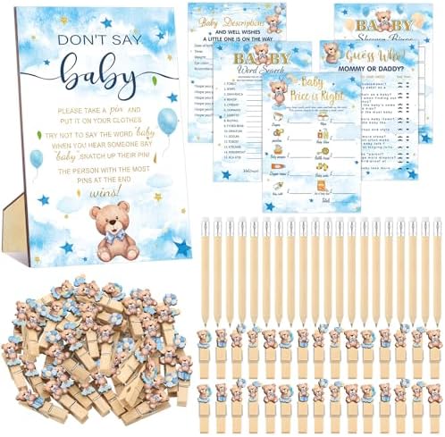 Patelai 321 Pcs Baby Shower Games Supplies, Blue Bear by Patelai