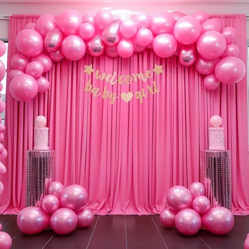 10x12ft Hot Pink Backdrop Curtain Panels for Parties - Wrinkle Free Polyester Photo Curtain Backdrop Wedding Back Drop Fabric Drapes for Party Decorations Background for Photography - Image 3