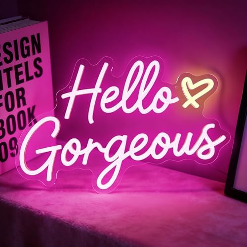 Hello Gorgeous Neon Signs for Wall Decor, Hello Beautiful Pink LED Lights by Mojoish