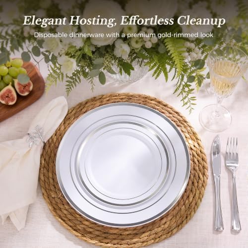 BESTVIP 200PCS Silver Plastic Plate, Disposable Party Plates - Image 2