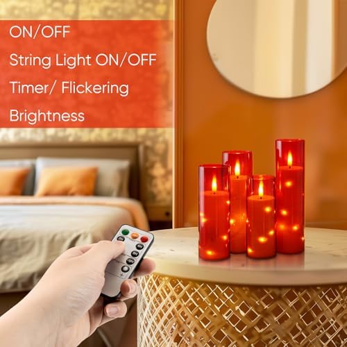Homemory Flickering Flameless Candles with Remote, Red LED Pillar Candles - Image 3