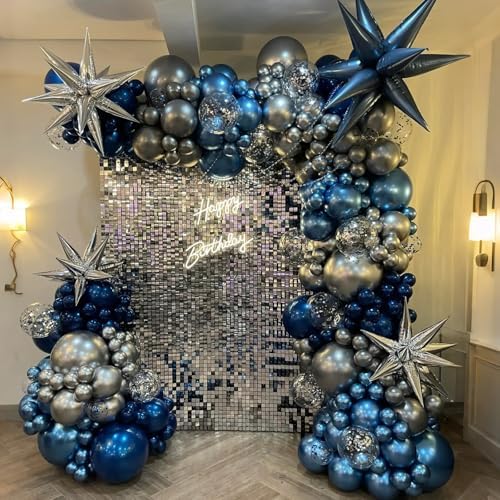Navy Blue Silver Balloons Arch Metallic Birthday Party Decor Graduation - Image 2