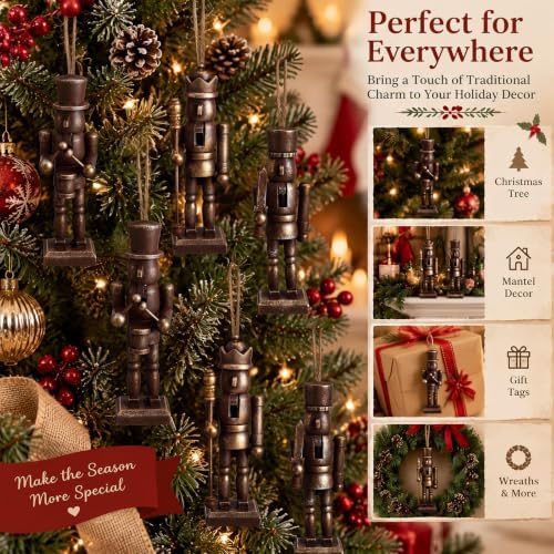 Leinuosen 6 Pcs Neutral Christmas Nutcracker Ornament Wooden Decor, Brown - Image 6