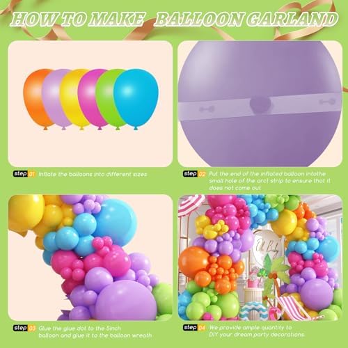 412pcs Summer Tropical Balloon Arch Garland Kit, Different Sizes 18 12 10 5inch Rainbow Hot Pink Green Orange Blue Purple Balloons for Hawaiian Luau Aloha Baby Shower Birthday Party Decorations - Image 3
