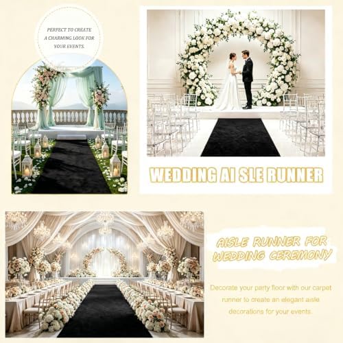 FUHSY Black Aisle Runner 15FTx2FT Wedding Aisle Runner Outdoor Indoor Church Hallway Carpet Runners for Party Black Walkway Runners for Bridal Shower Anniversary Aisles Decorations for Ceremony - Image 6