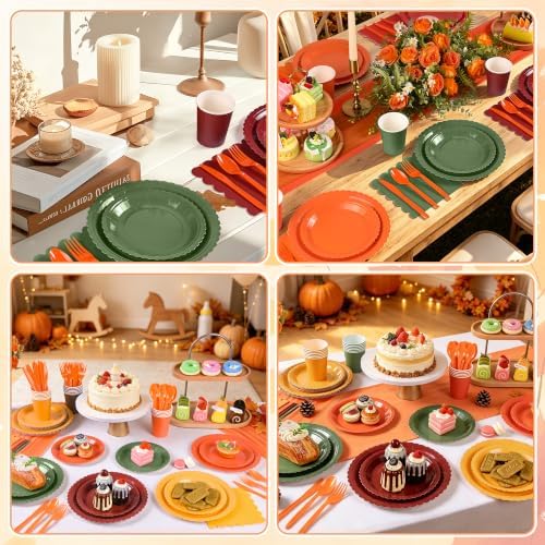 168 Pcs Fall Party Plates and Napkins Set, Orange and Green Party Decor - Image 7