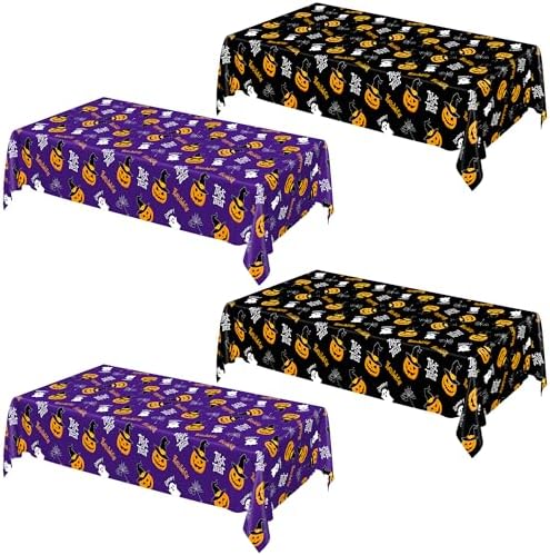 4 Pack Halloween Tablecloth Plastic 54 x 108 Inch Purple Black Table Cover by QZYL
