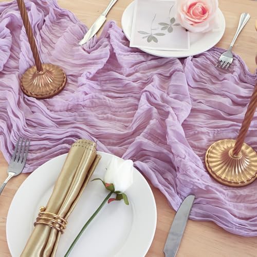1 Pack Lilac Purple Cheesecloth Table Runner 120 Inch Boho Wedding Decor - Image 5